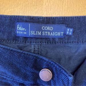 Boden Slim Straight cords, navy, size 14L US. Great pants for work or weekend.
